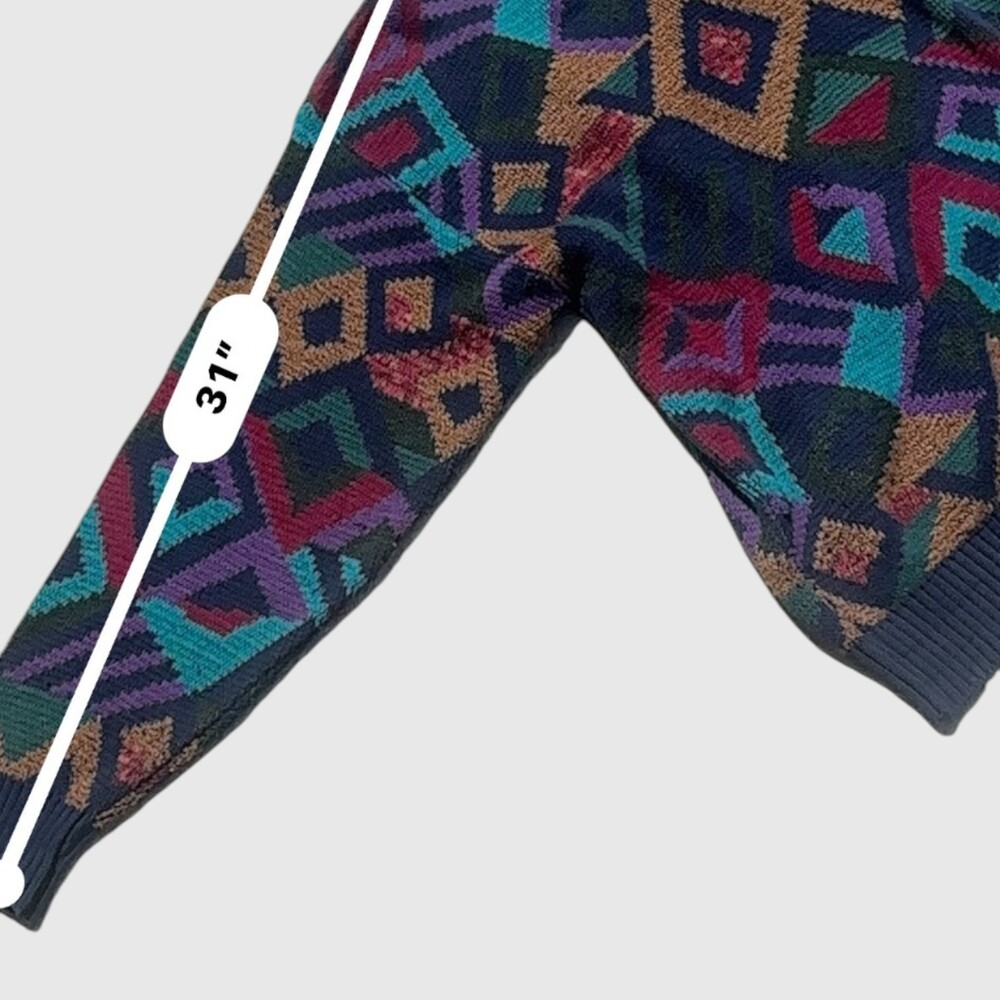 TSR Vintage 90s Abstract Geometric Crewneck Sweater Navy Multicolor USA Made M - Picture 10 of 10
